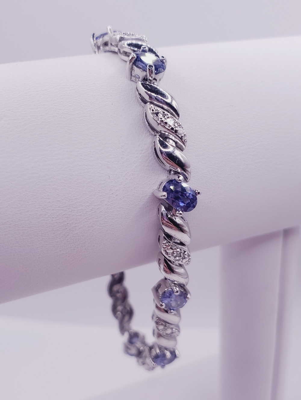 4.5 Carat Oval Tanzanite & Genuine Diamond Accent 925 Sterling Silver Bracelet